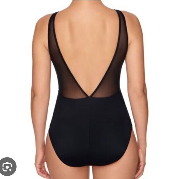 Time And Tru Small One Piece Black Mesh SWIMSUIT - New - Picture 2 of 3